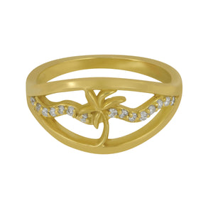 14 Karat Yellow Gold Diamond Wave and Palm Tree Ring, 15Dias=.11tw, Size 6.5