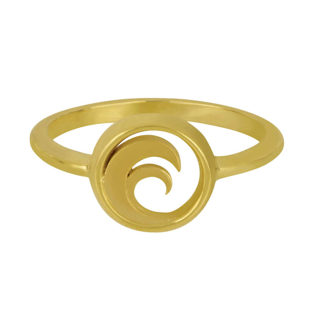 14K Yellow Gold Small Circle Wave Ring, Size 6.5