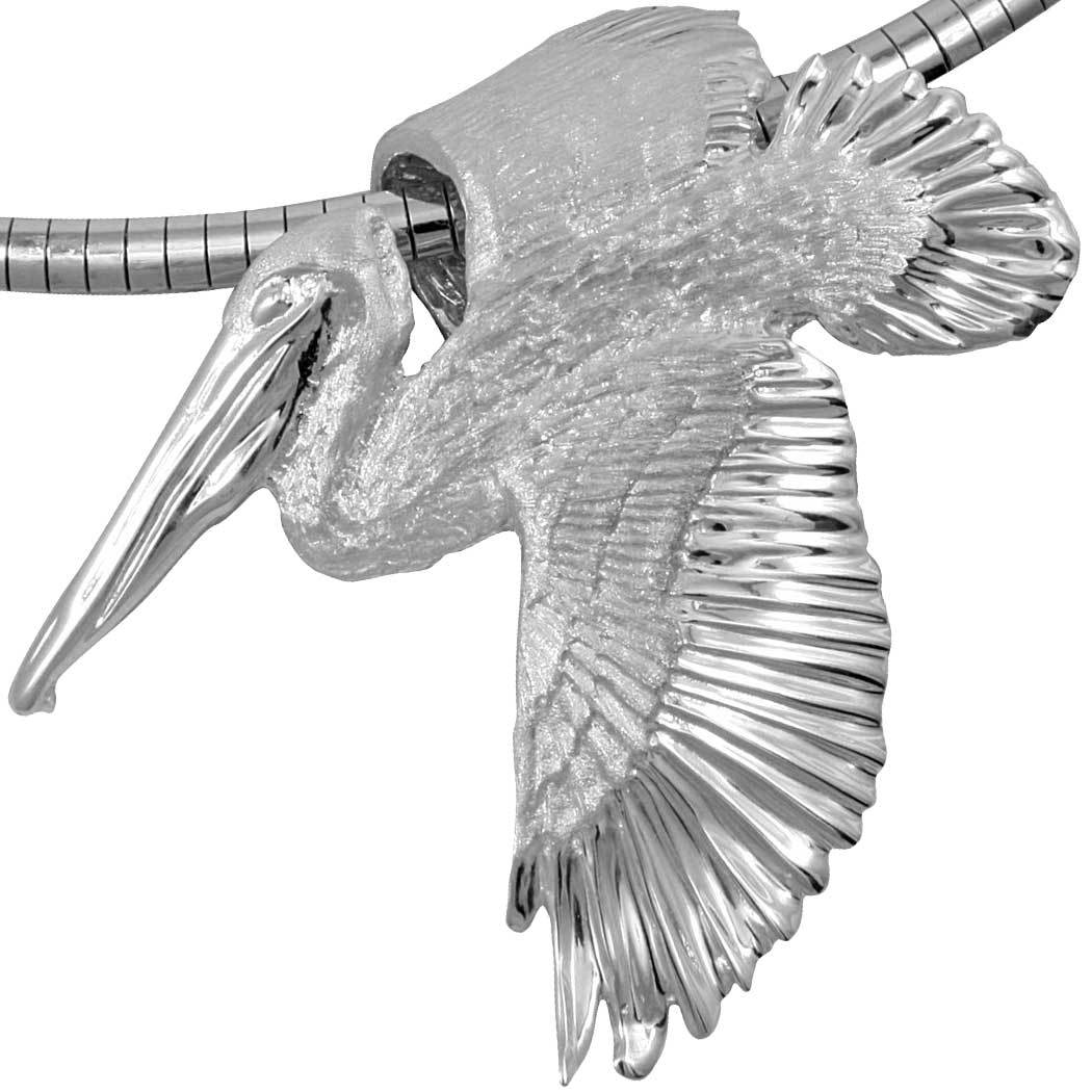 Sterling Silver Large Foldover Wing Pelican Pendant