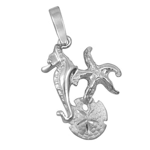 Sterling Silver Seahorse, Starfish and Sanddollar Pendant