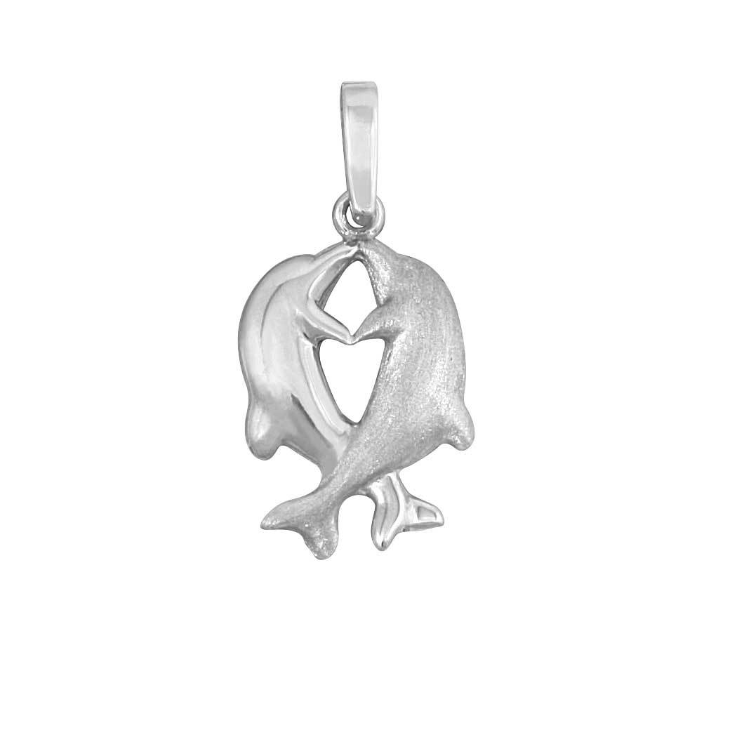 Sterling Silver Small Kissing Dolphin Pendant