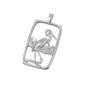 Sterling Silver Heron In Frame Pendant