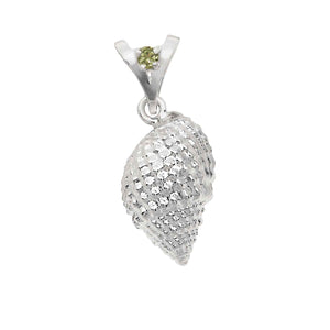 08 August "Birthshell": Sterling Silver Pendant: The Nutmeg Shell with Peridot