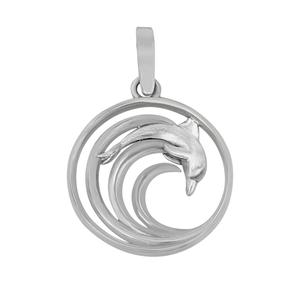 Sterling Silver Round Wave with Dolphin Pendant