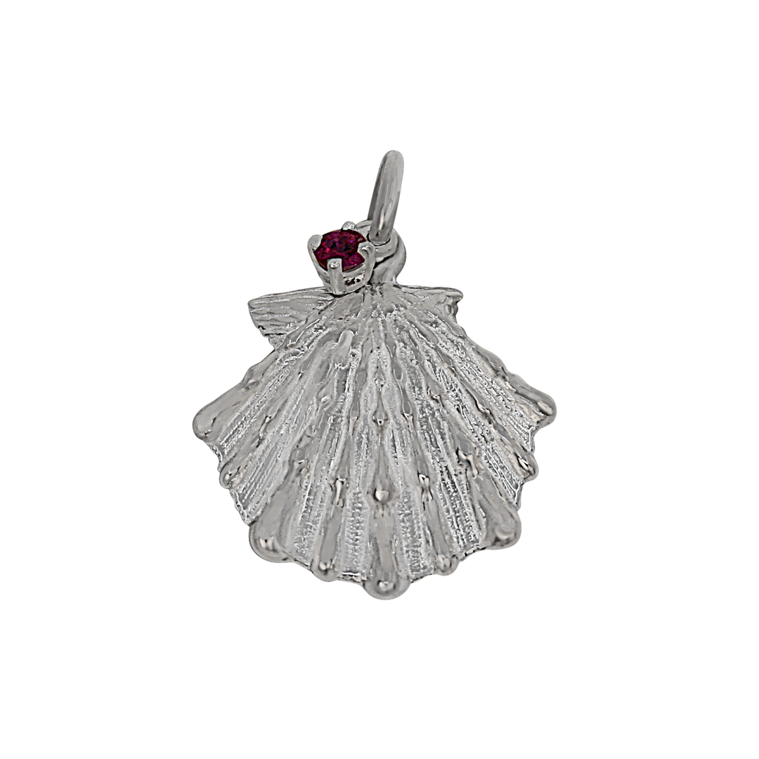 July "Birthshell" Sterling Silver Charm: The Lion’s Paw with Ruby