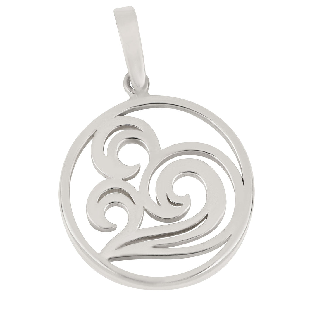 Sterling Silver Round Swirl Wave Pendant
