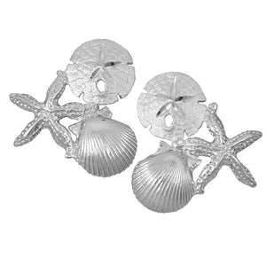 Sterling Silver Starfish, Sanddollar and Pectin Earrings