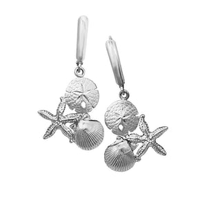Sterling Silver Starfish, Sanddollar and Pectin Euro Wire Earrings