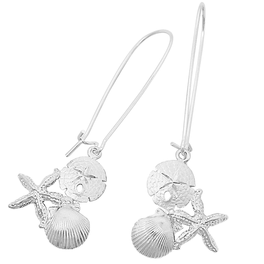 Sterling Silver Starfish, Sanddollar and Pectin On Kidney Wire Earrings