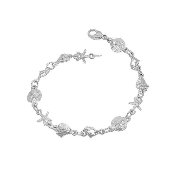 Sterling Silver Mini Sanddollar, Conch, Dolphin and Starfish Bracelet