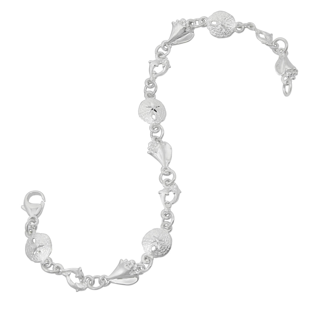 Sterling Silver Mini Sanddollar, Conch, & Dolphin Bracelet