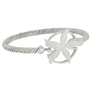 Sterling Silver 6" Large Starfish Cable Bangle