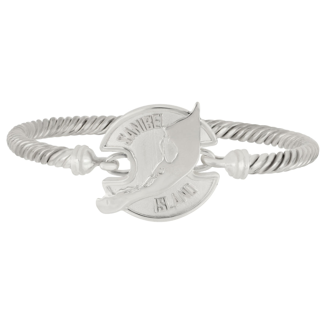 Sterling Silver 6.5" Solid Cable Sanibel Map Bangle