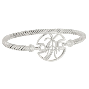Sterling Silver 7" 3 Palm Tree Bangle with Satin and Polished Finish