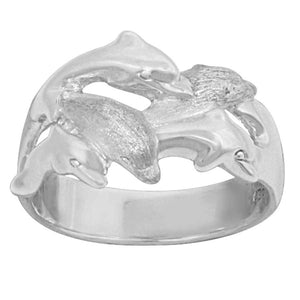 Sterling Silver 5 Swimming Dolphins Ring