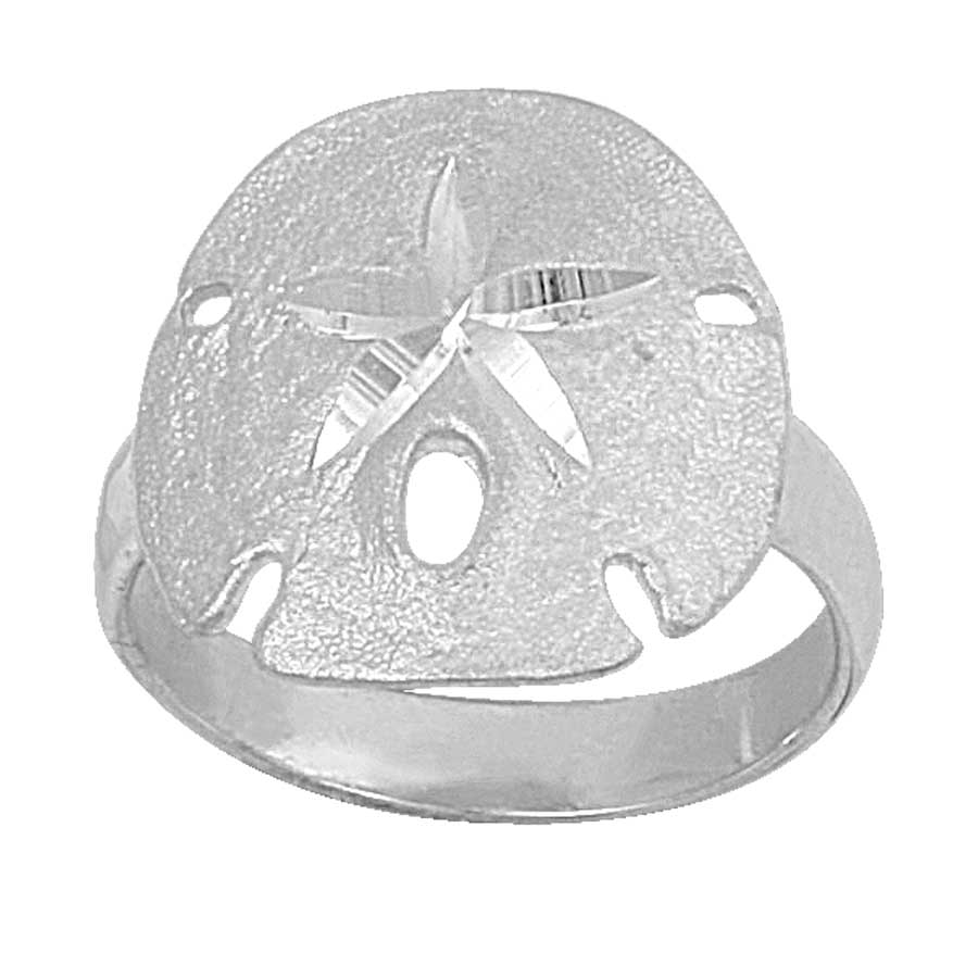 Sterling Silver Sanddollar Ring with Hammered Shank, Size 6