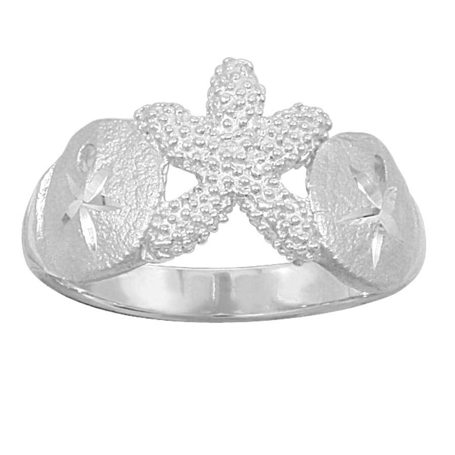 Sterling Silver 2 Sanddollar and Starfish Ring