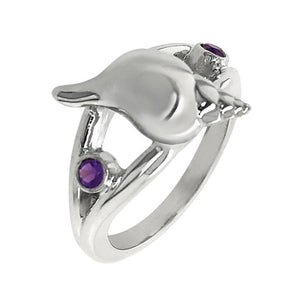02 February "Birthshell" Sterling Silver Ring:  The Tulip Shell with Amethysts