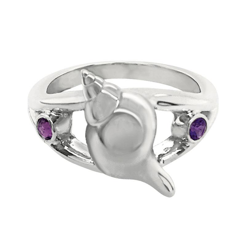 02 February "Birthshell" Sterling Silver Ring: The Tulip Shell with Amethysts