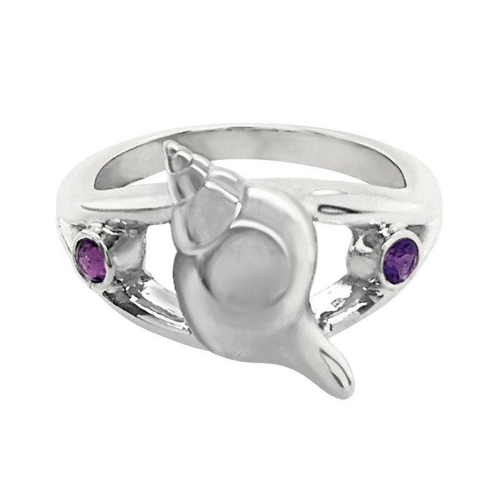 02 February "Birthshell" Sterling Silver Ring: The Tulip Shell with Amethysts