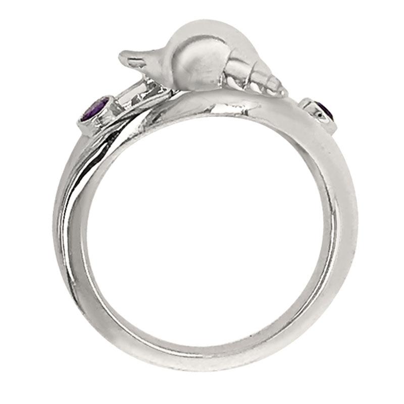 02 February "Birthshell" Sterling Silver Ring: The Tulip Shell with Amethysts