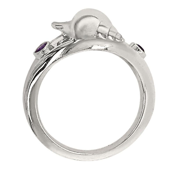 02 February "Birthshell" Sterling Silver Ring: The Tulip Shell with Amethysts