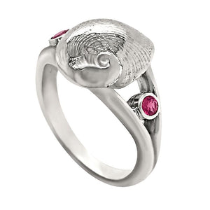 10 October "Birthshell" Sterling Silver Ring: The Baby's Ear with Pink Tourmalines