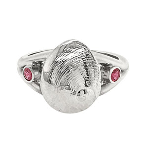 10 October "Birthshell" Sterling Silver Ring: The Baby's Ear with Pink Tourmalines