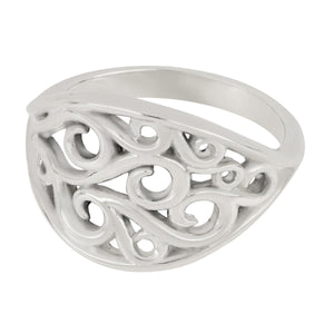 Sterling Silver Wave Oval Ring, Size 6.5