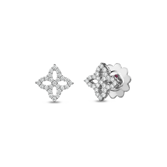 Roberto Coin 18 karat white gold Small Open Princess Flower Diamond Earrings, D=0.32tw