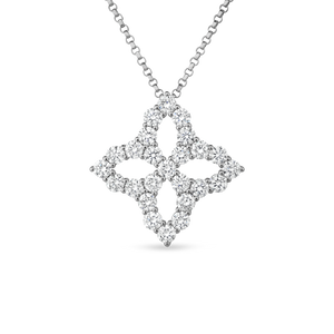 Roberto Coin 18 karat white gold Large Outline Princess Flower Diamond Pendant 16-18", D=1.23tw