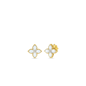 Roberto Coin 18 karat yellow gold Medium Venetian Princess Mother of Pearl and Diamond Earrings, MOP=1.55tw, D=0.07tw