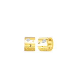 Roberto Coin 18 karat yellow and white gold Wide Pois Moi Luna Diamond Huggie Earrings, D=0.16tw
