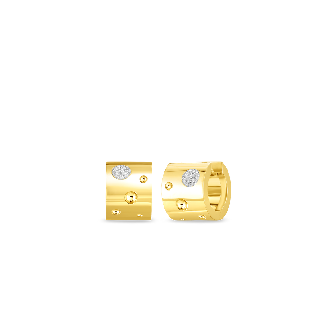Roberto Coin 18 karat yellow and white gold Wide Pois Moi Luna Diamond Huggie Earrings, D=0.16tw