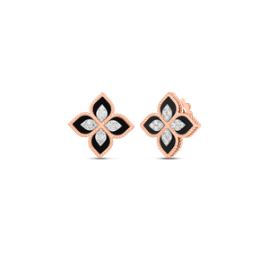 Roberto Coin 18 karat rose and white gold Princess Flower Black Jade and Diamond Earrings, D=0.35TW, BJ=6.79tw
