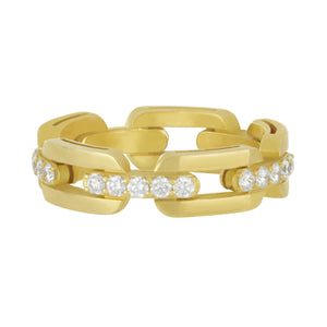 Roberto Coin 18 karat yellow gold narrow navarra hard chain link diamond 0.55ctw ring size 6.5