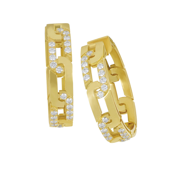 Roberto Coin 18 karat yellow gold narrow navarra diamond 0.52ctw 20mm hoop earrings