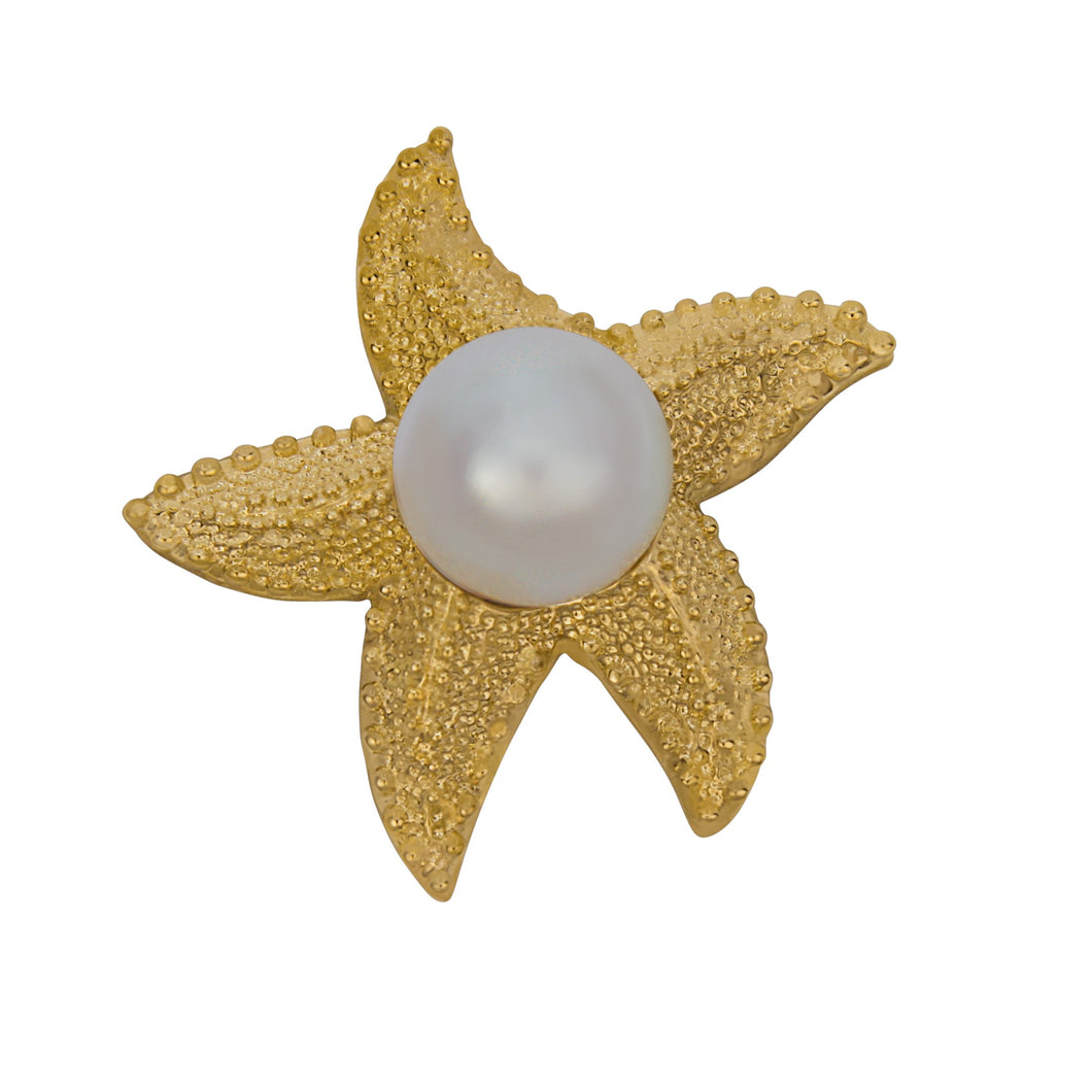 14K Yellow Gold Large Starfish with 9.5-10mm Fresh Water Pearl Pendant