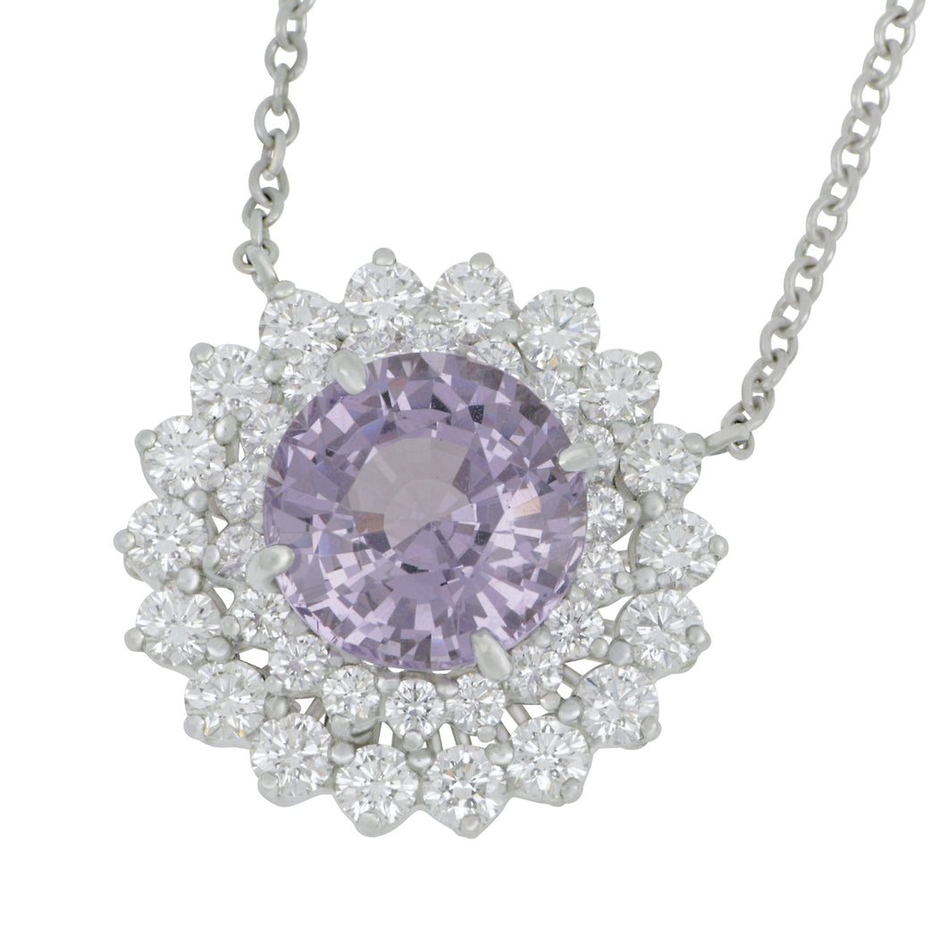 Oscar Heyman Platinum round Violet Spinel 5.69ct certified double halo 36 diamonds 1.97ctw FG/VS necklace