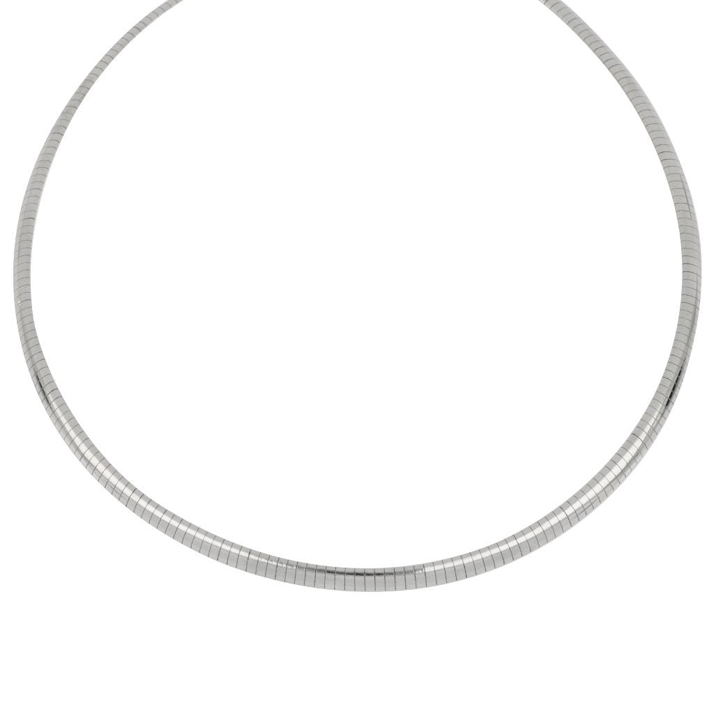 Sterling Silver 4mm Omega Rhodium Necklace 16"