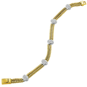 DA Gold 14 karat yellow and white gold double Franco chain five Oval Diamond Stations Braclet, D=0.85tw