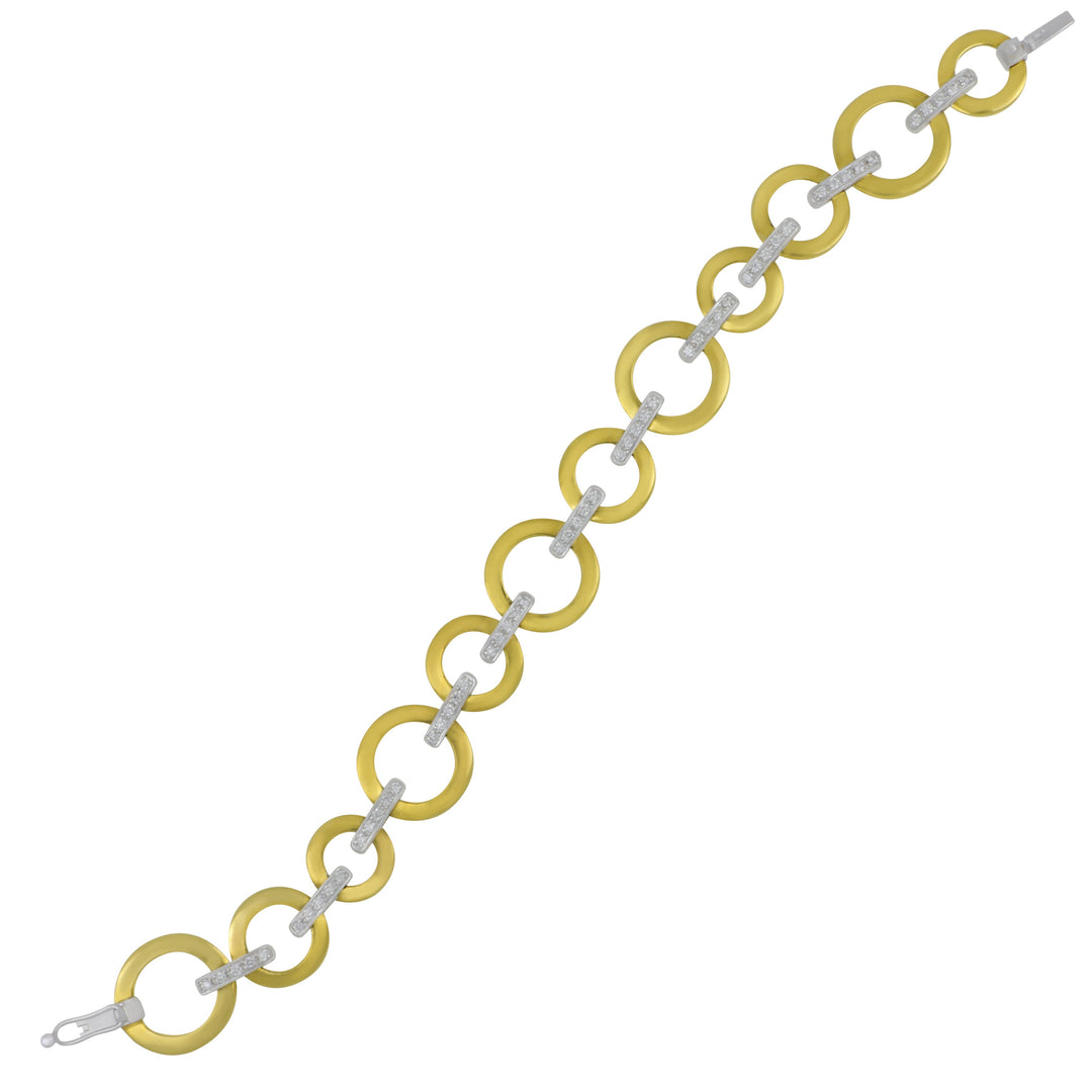 14k Yellow and White Gold Multi Round and Diamond Bar Link Bracelet 7", D=0.61tw GH/SI