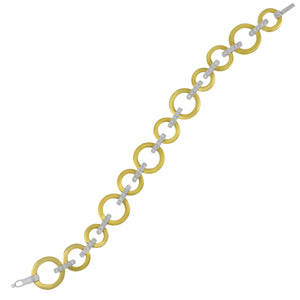 14 karat Yellow and Whte Gold Multi Round and Diamond Bar Link Bracelet 7", D=0.61tw GH/SI