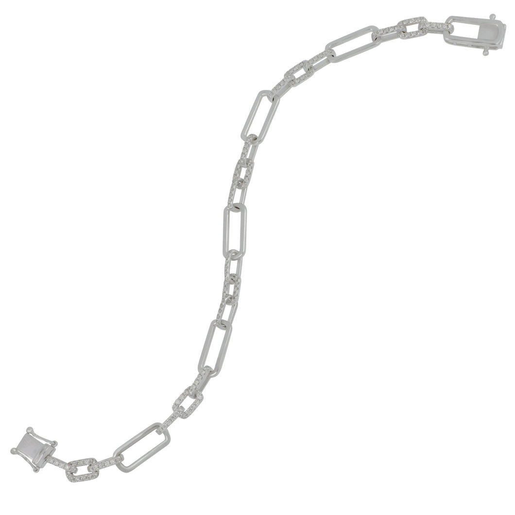 18 karat white gold 1 long link with 3 small pave diamond1.19ctw GH/SI paper clip bracelet 7
