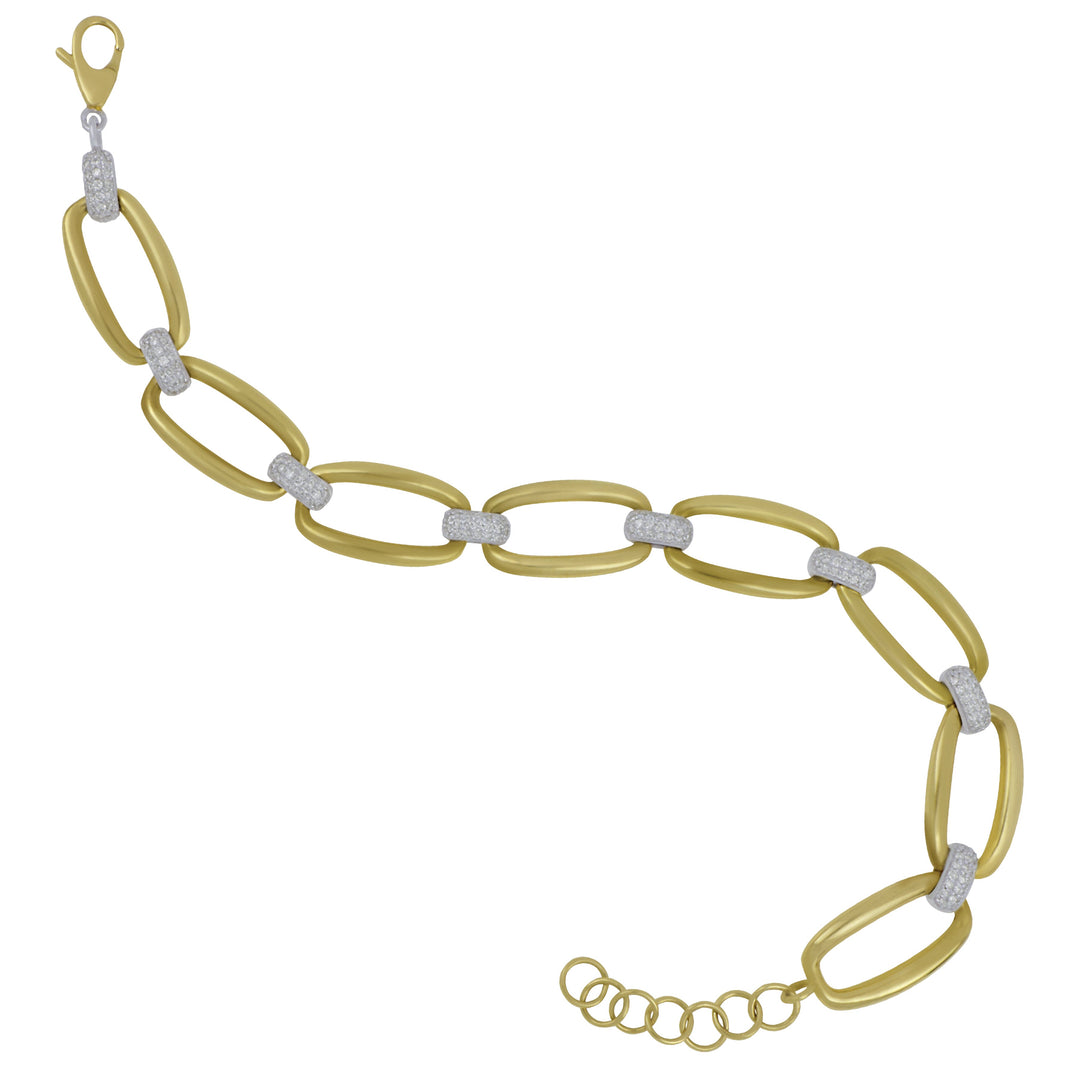14k Yellow and White Gold Rectangular with Diamond Pavé Bar Link Bracelet 8" Adjustable, D=0.69tw GH/SI