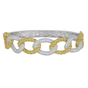 18 karat Yellow and White Gold alternating Diamond Pave and Gold Oval Link Bangle bracelet, D=2.11tw GH/SI