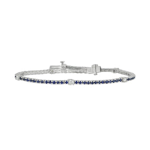 18 karat white gold four prong Sapphire and Diamond Signature Bracelet 7", SA=2.45tw D=0.60tw