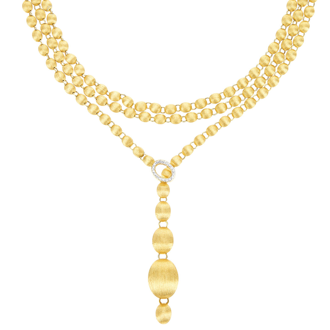 Nanis 18 karat Yellow Gold Slim Ivy Hand Engraved Bead with Diamond Clasp Necklace 43", D=0.18tw G/VS