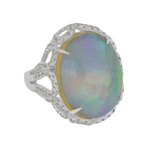 14 karat white gold Oval Diamond Halo Opal Ring size 7