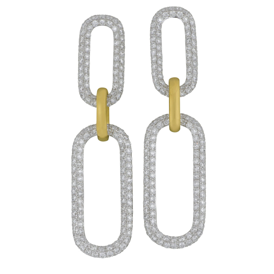 18 karat white and yellow gold 2 pave open rectangle 1 gold bar link diamond 3.22ctw GH/SI drop earrings
